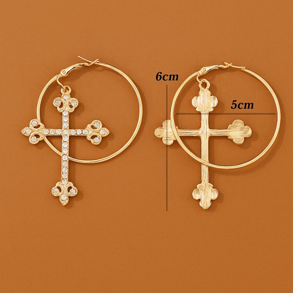 Korean Metal Cross Earrings Accessories Punk Jewelry Hoop Earrings Bling Crystal Fashion Earring for Women