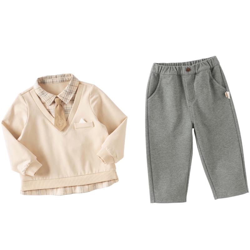 DAVE&BELLA Boys' Academy Style Faux Two-Piece Sweatshirt & Pants Set