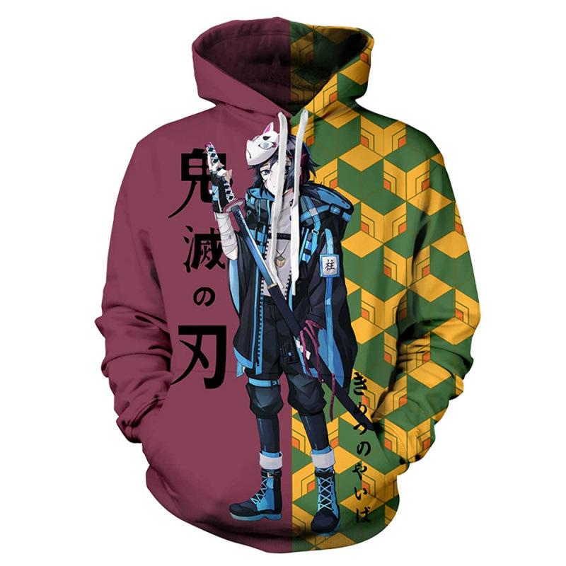 Cross Border Spot Japanese Anime Ghost Slayer Blade 3D Printed Hoodie for Men in Europe and America with Hat Loose Fit Pullover 3D Digital