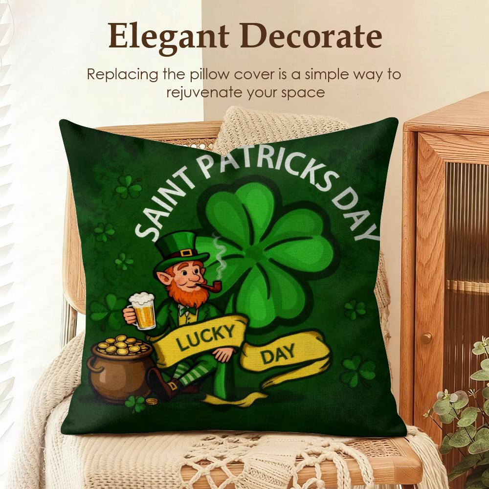 Classic Saint Patrick Day Cushion Cover Cool Natural Linen Cushion Cover DoubleSided Print Breathable Sofa Home Decor