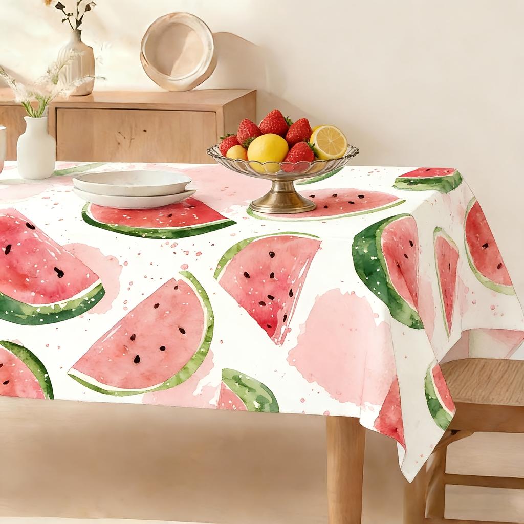 Round Polyester Tablecloth, printed with bright green pineapple & tropical leaves. Durable, reusable and easy to clean. Great decor for kitchen, dinin