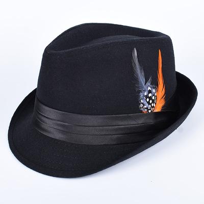 Καπέλο Fedora με Φτερά Ανδρικό 2026 Φθινόπωρο Casual Κοντομάνικο Fedoras Κομψός Κύριος Sombrero Hombre Μαύρο Βρετανικό Τσόχινο Ψηλά Καπέλα