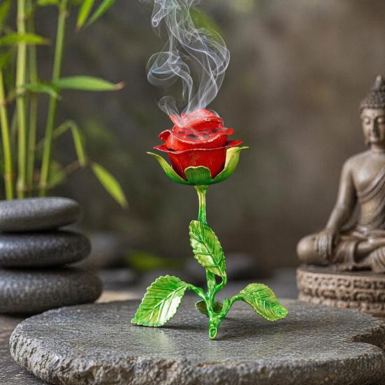 Vintage Rose Incense Burner, Metal Flower Holder, Decorative Tabletop Ornament Bedroom Living Room Office, A Thoughtful Gift for Meditation