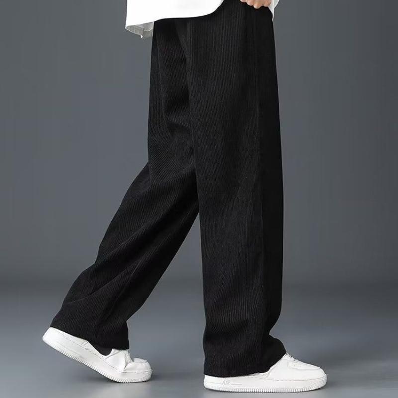 Corduroy Sports Sweatpants for Men Loose Straight Leg Casual Fleece Lined Thick Long Pants for Autumn Winter