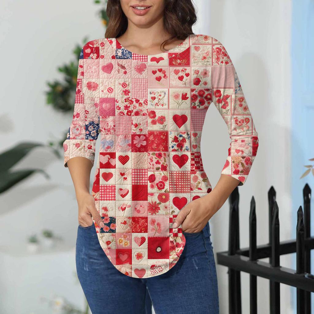 Womens T Shirts 3/4 Sleeve Shirts Solid Color Pullover Summer Spring Tops Blouses