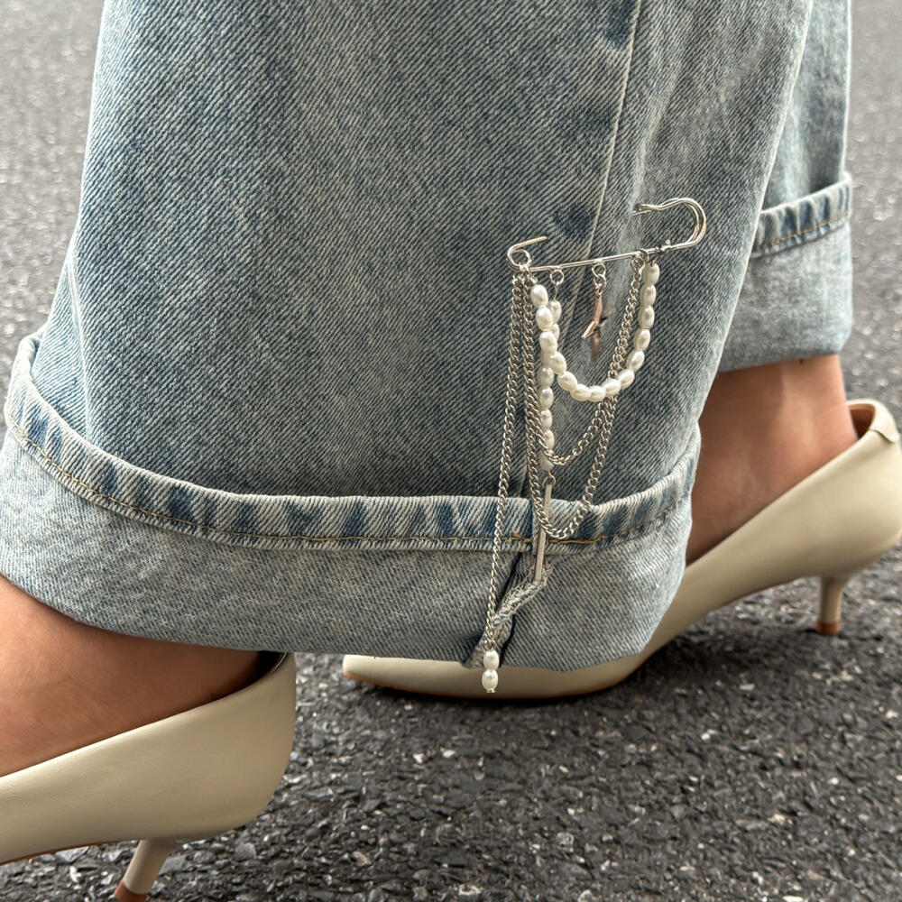 Fashion Imitation Pearl Tassel Brooch for Women Girls Waist Cinching Adjustable Skirt Anti-Slip Metal Pin Fixed Clothes Jewelry