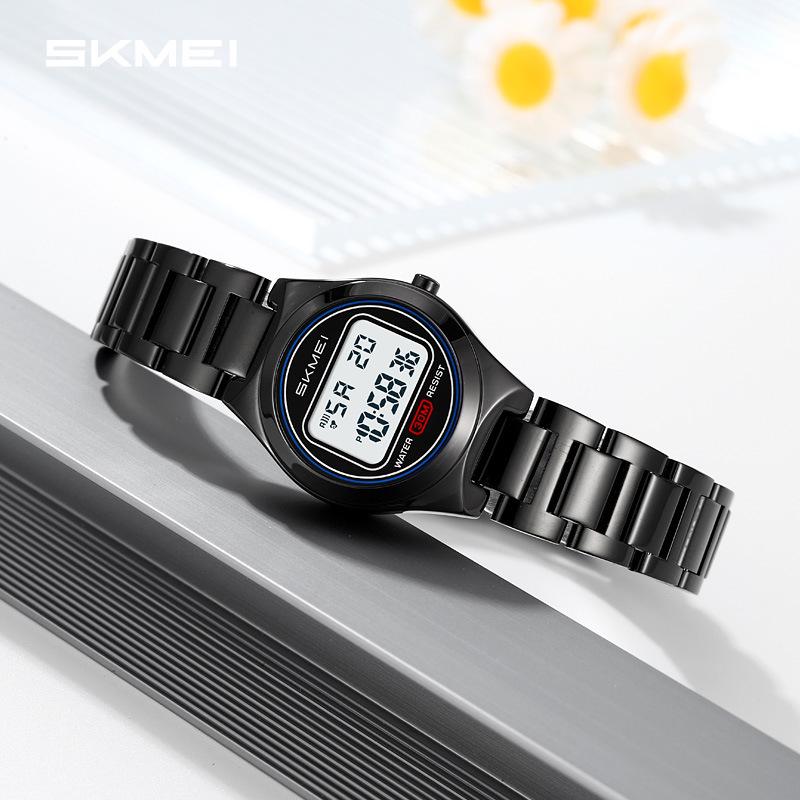 Shíkèměi 2334 Multifunktionale LED-Elektronikuhr für Damen mit Stahlarmband