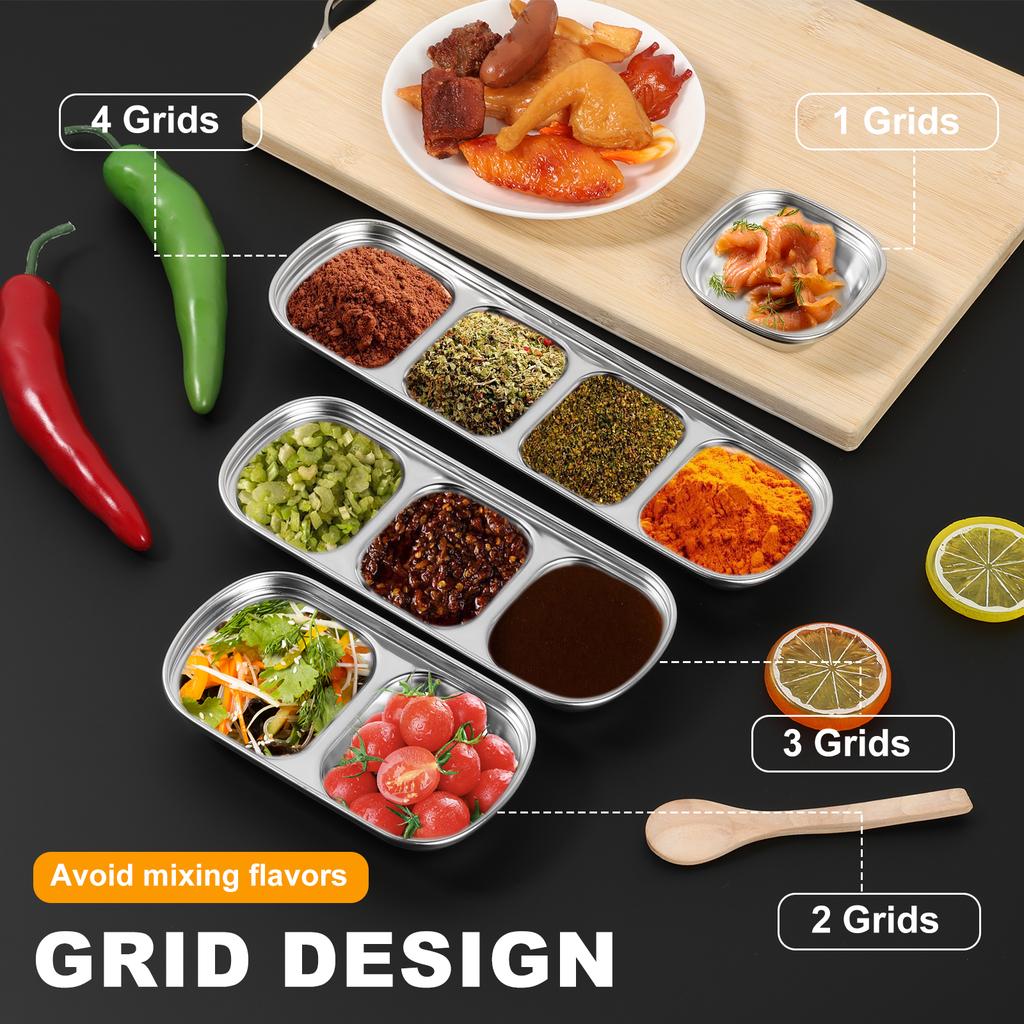 8Pcs Sauce Dipping Bowl Korean-style Dinner Plate Stainless Steel Dipping Plate Sauce Plate, Barbecue Tableware Seasoning Cups