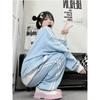 ZYOOFOV Long Sleeve Tracksuit Set with and Front A plus light Women's Stand-Up Collar, Zipper, Embroidery, Opening. subculture-inspired, size, blue,