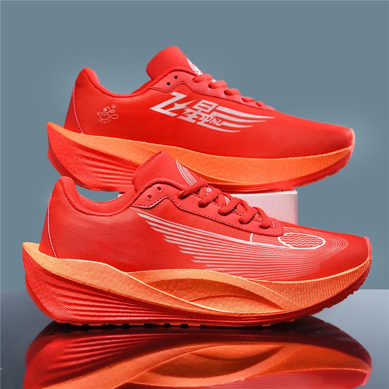 

Мужские и женские марафонские кроссовки, кроссовки для скоростного бега с карбоновой пластиной, амортизирующие, с отскоком, дышащие сетчатые спортивные кроссовки 44 красный