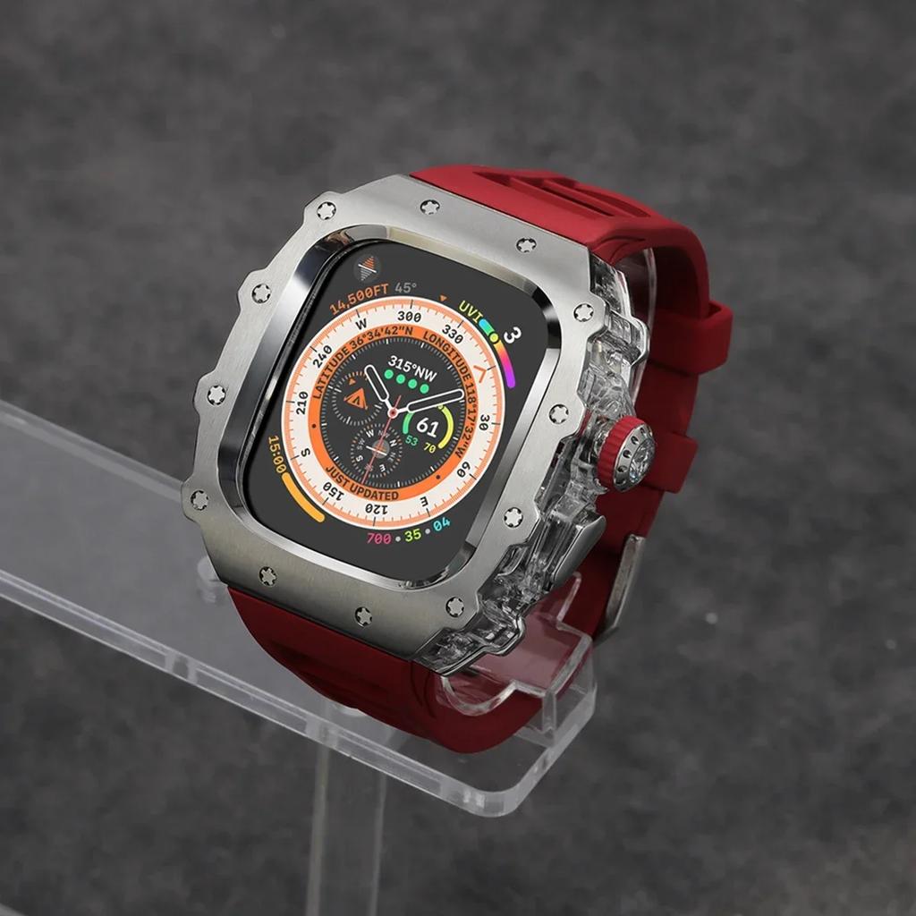 Klasická luxusná modifikačná súprava pre Apple Watch Ultra 2 49mm Puzdro z nehrdzavejúcej ocele Pre IWatch 9 8 7 6 45mm 44mm Krištáľové tlačidlo Športový remienok