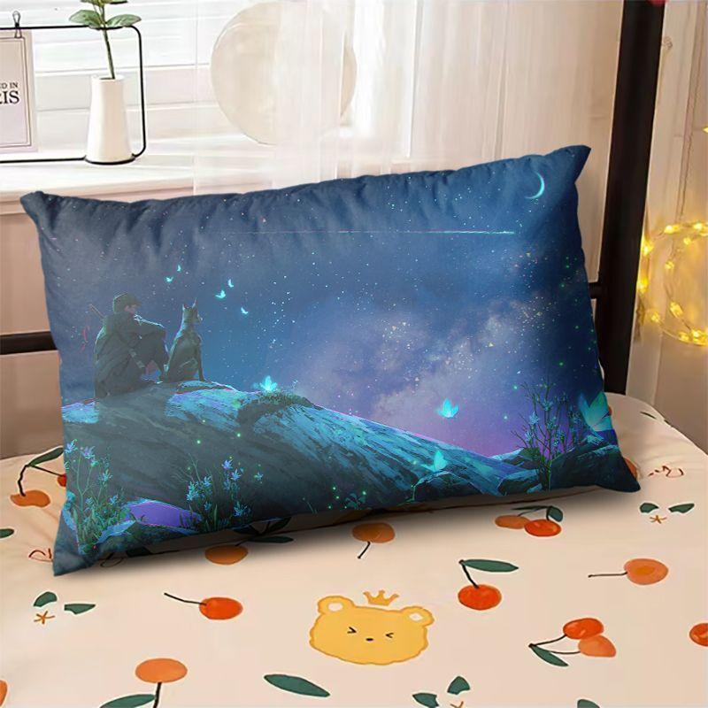 Starry Sky Sunset Sea Pillow,2D Night Scene Pillow Core and Case Set,Aesthetic Pillow for Student Dormitory