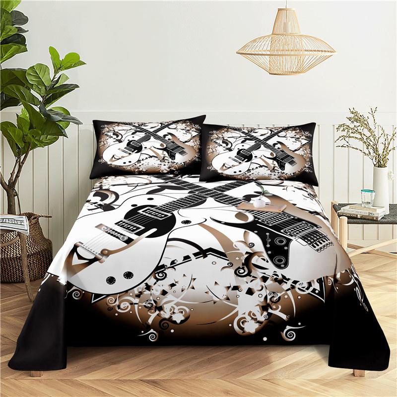 fashion Music Sheet Set Piano Keyboard Music Note Printed Bed Flat Sheet With Pillowcase Polyester Bedding