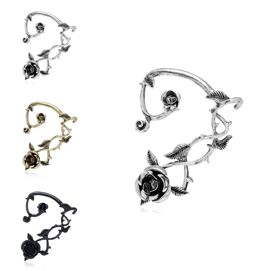 Dark Style Flower Ear Hooks Metallic Jewelry For Female Fashion