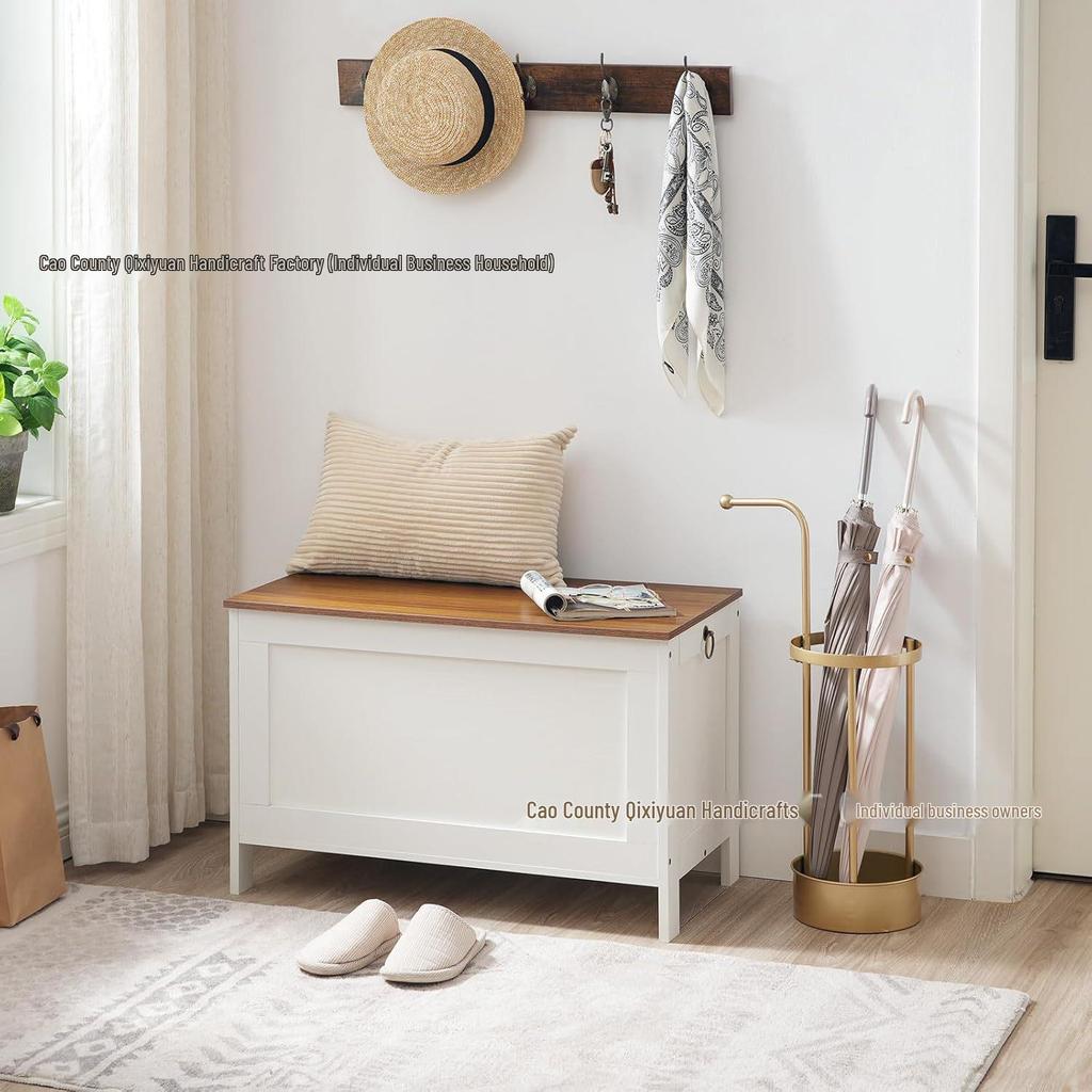 Wooden Finish Lift-Top Storage Chest with Safety Hinges