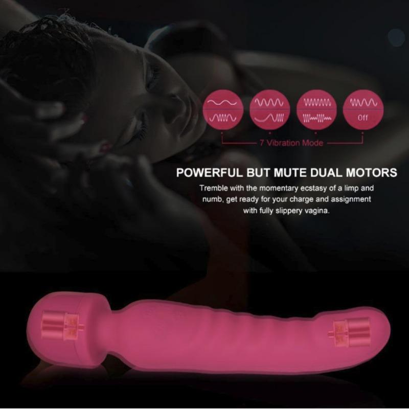 Multi Frequency Vibrating Rod for Women Fully Charged Fully Encapsulated Rubber Dual Motor Heating Double Head Fun Vibrating Rod for Women