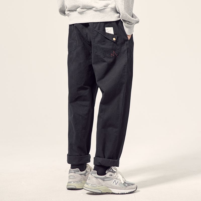 Men's Spring Pocket Embroidered Straight-Leg Cargo Pants with English Letters, Trendy Brand, Student Solid Color Loose Casual Long Pants