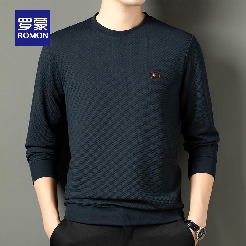 Romon Men s Round Neck Long Sleeve Solid Polo Shirt 185