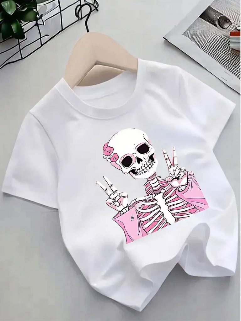 Skull Pattern Short Sleeve T-Shirt, New Summer Cute Cartoon Print Top, Teenager'S Fashion Trendy Clothing, Half Sleeve Blouse, for Teenager, For Teena