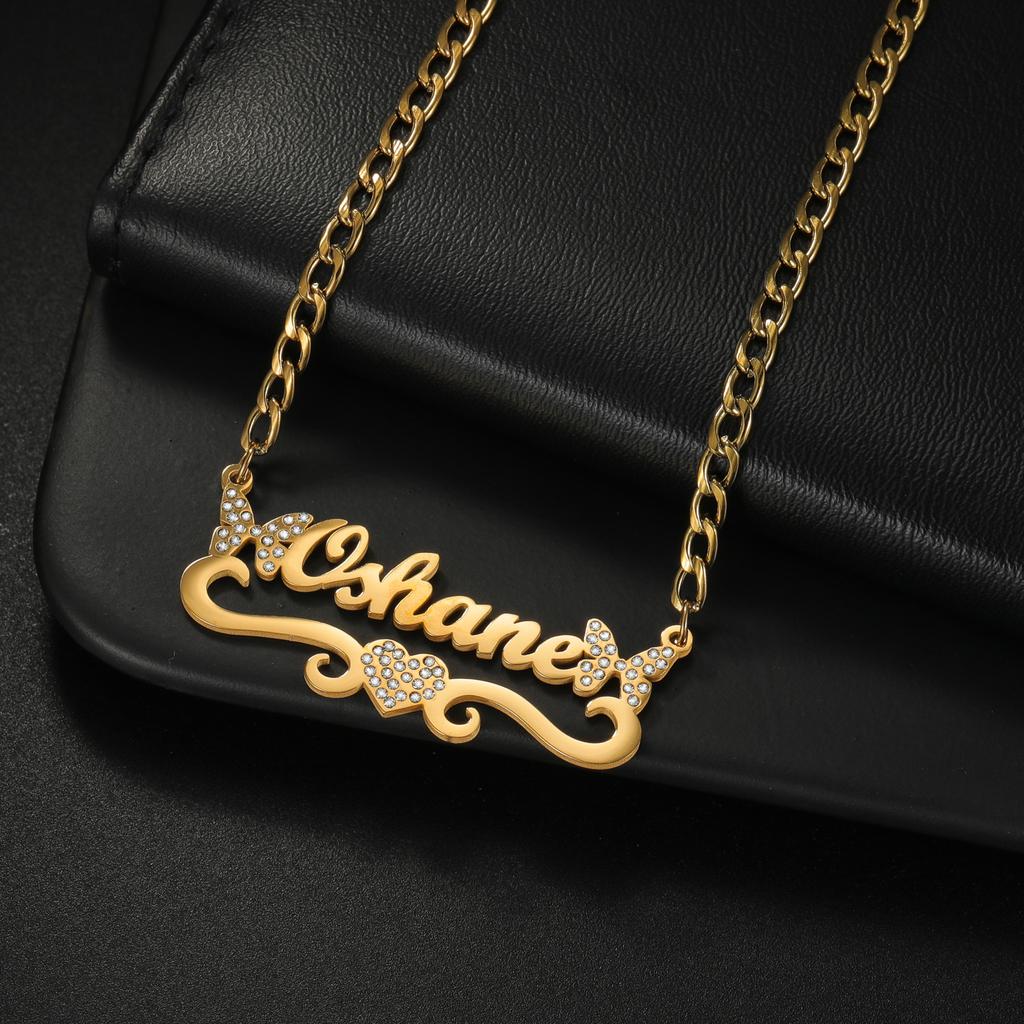 Atoztide Custom Name Necklace for Women Zircon Heart Butterfly Stainless Steel Jewelry Choker Chain Personalized Birthday Gift