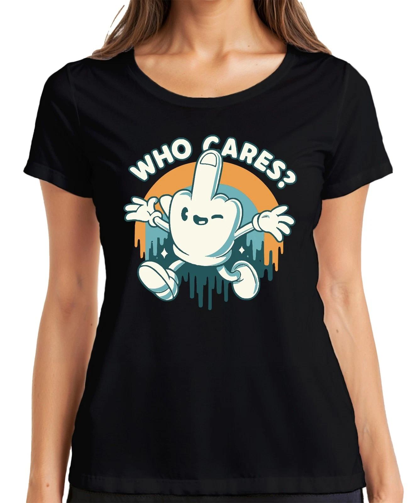 Who Cares Mittelfinger Cartoon frech Retro Vintage 90er Skater Damen T-Shirt XXXL