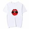 Summer Tops Red Mouth Lip Kiss Printed Women Fashion Tshirt Funny Leopard Graphic Tee