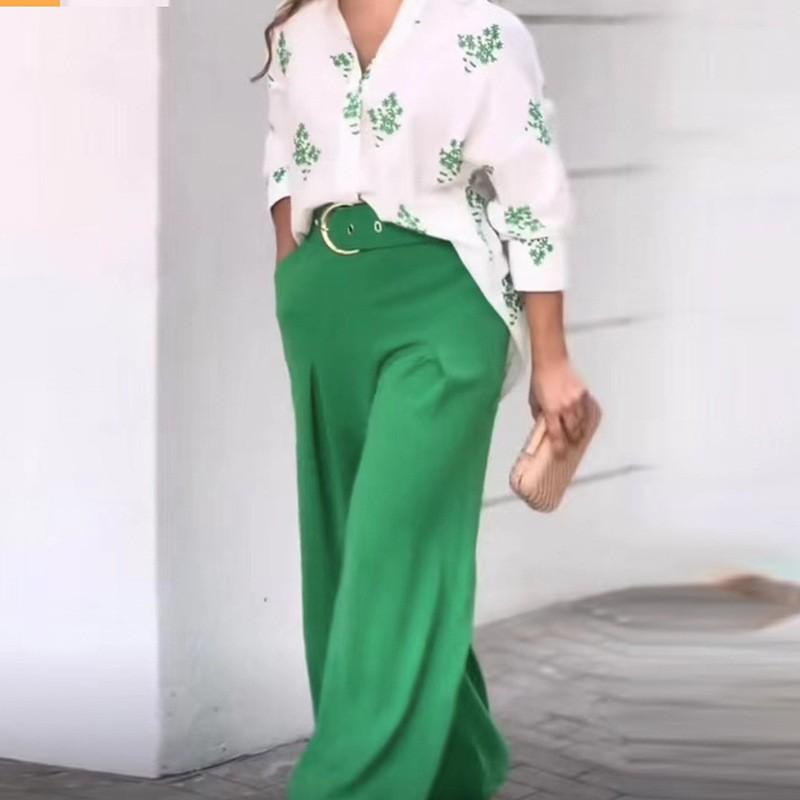 Temperament Fashionable Commuting Long-sleeved Loose Shirt High Waist Wide-leg Pants Women's Suit