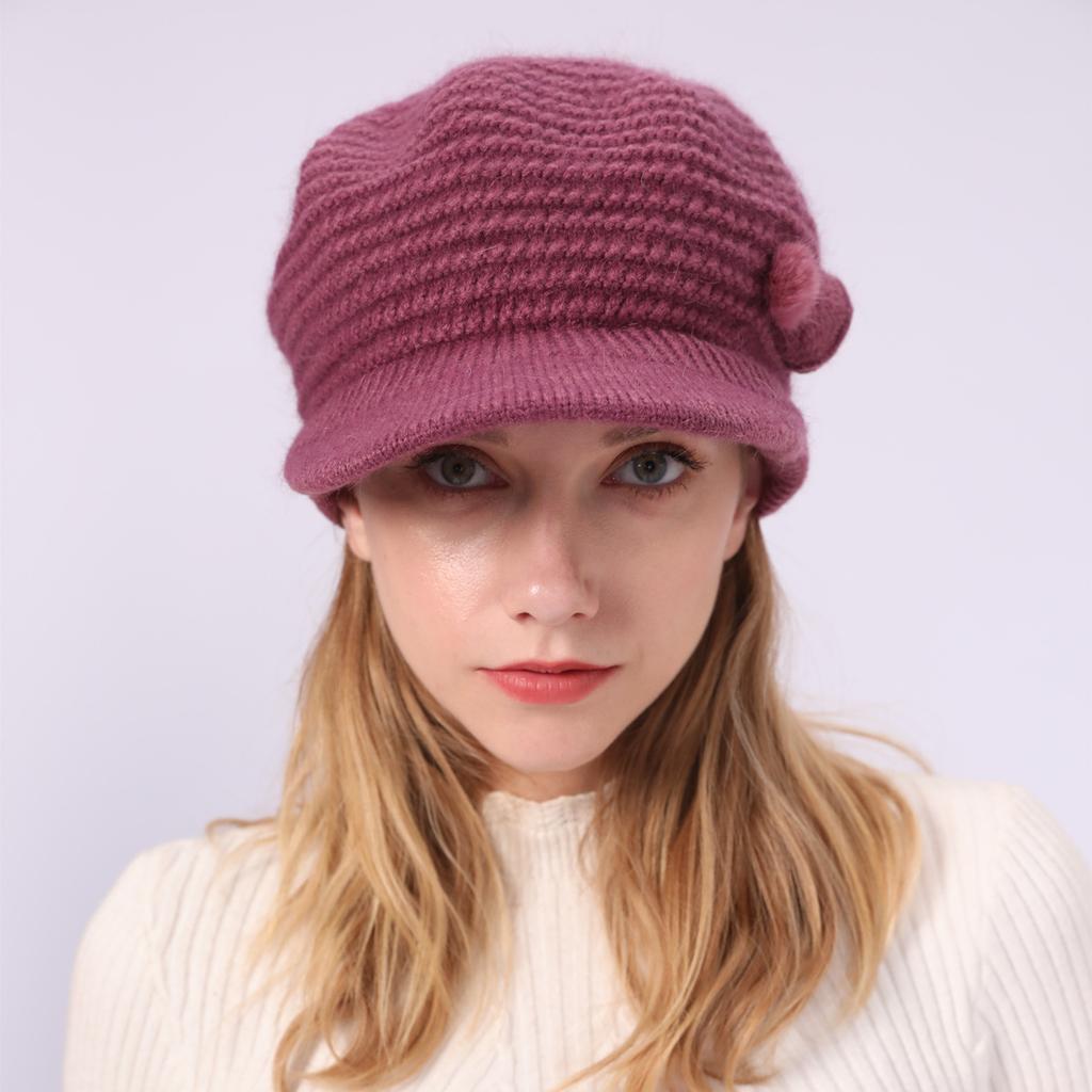 Cap Women's Autumn Winter Solid Color Knitted Hat Velvet Wool Hat