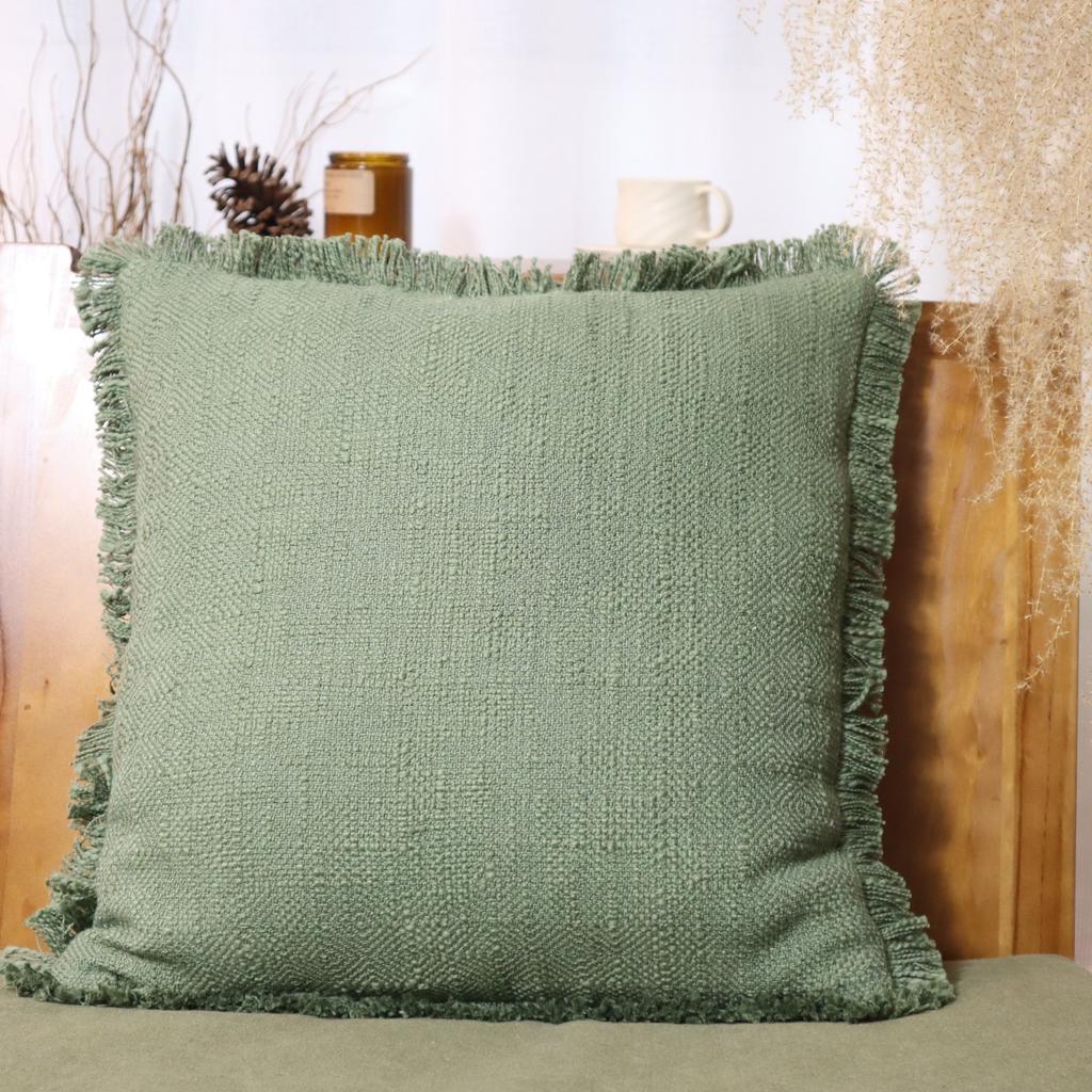 Linen Fringe Throw Cushion Cover Farmhouse With Tassels Soft Accent Pillowcase For Chair Sofa Bed Living Room Home Decorative
