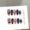 Halloween Purple Almond Press-on Nails – Hand-Painted Pumpkin, Ghost, and Spider Designs – Fully Handmade