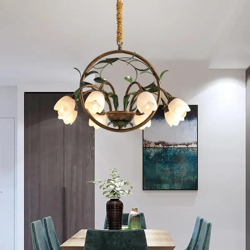 Scandinavian style Chandelier Nordic room apartment decoration pendant light floral wedding green leaf flower glass LED light