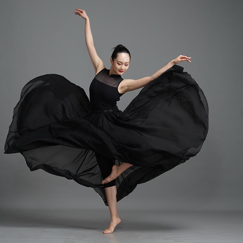 Modern Chinese Style Xinjiang Chiffon Dance Skirt - 720° Flowing Performance Skirt