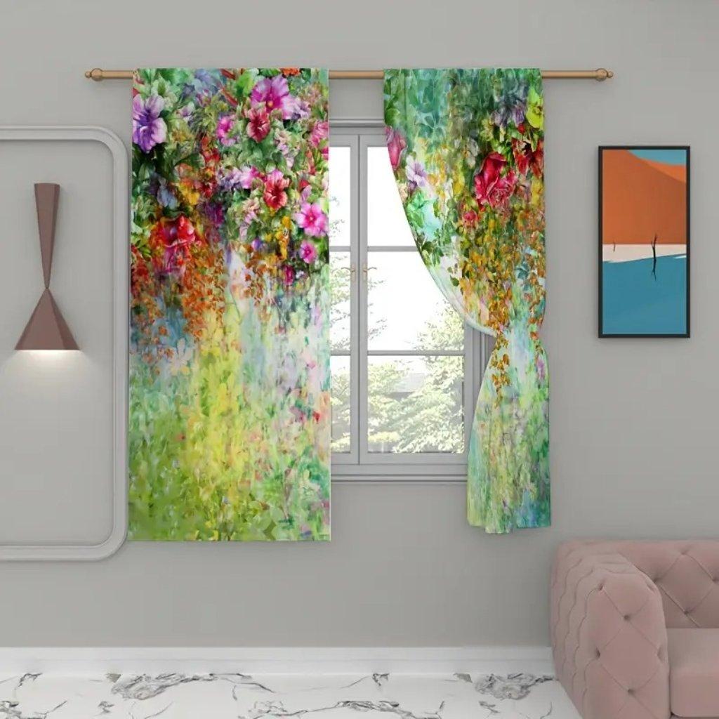 1pc Wooden Sunflower Curtains Semi-shading Grommet Top Curtains For Bedroom Living Room Office Home Decor