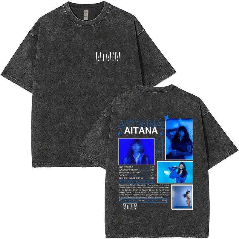 Washed Vintage Singer Aitana Graphic T-shirt CUARTO AZUL Print T-shirts Women Fashion Pop Music T Shrit Streetwear Fans Gift