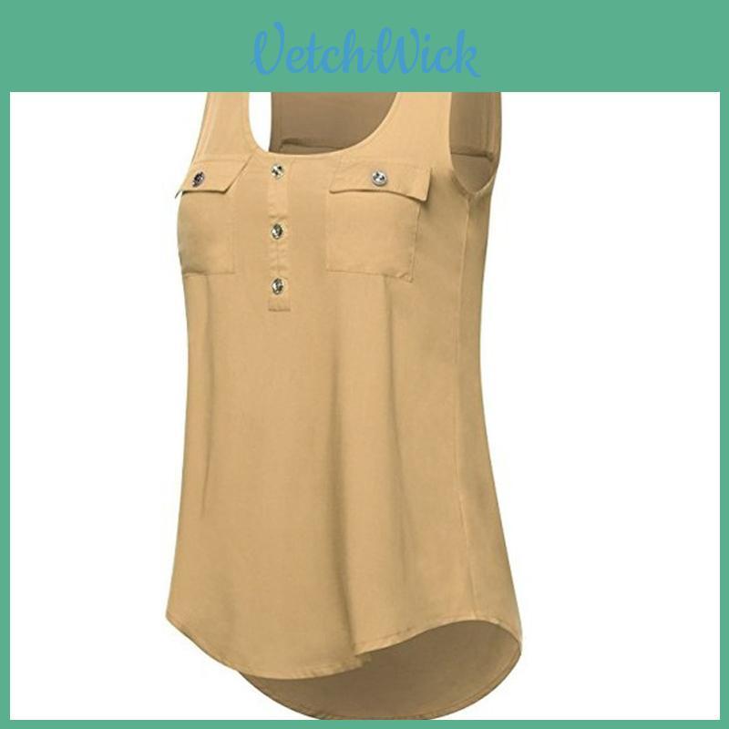Elegant Women's Fashion Button Pocket Sleeveless Shirt With Sexy Irregular Hem Tank Tops