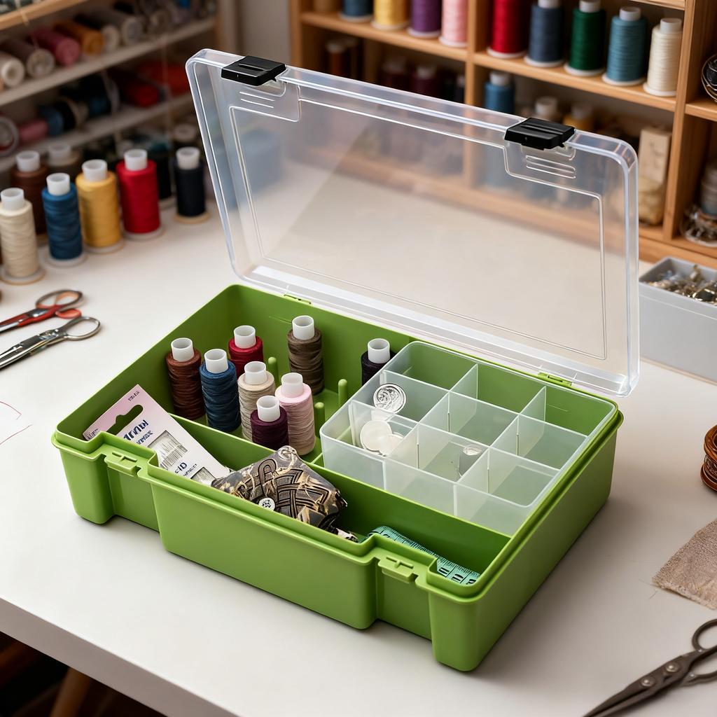 Large Capacity Sewing Thread Storage Box, 20 Rolls Capacity, Transparent Compartments and Tool Organizer- Heavy Duty Plastic