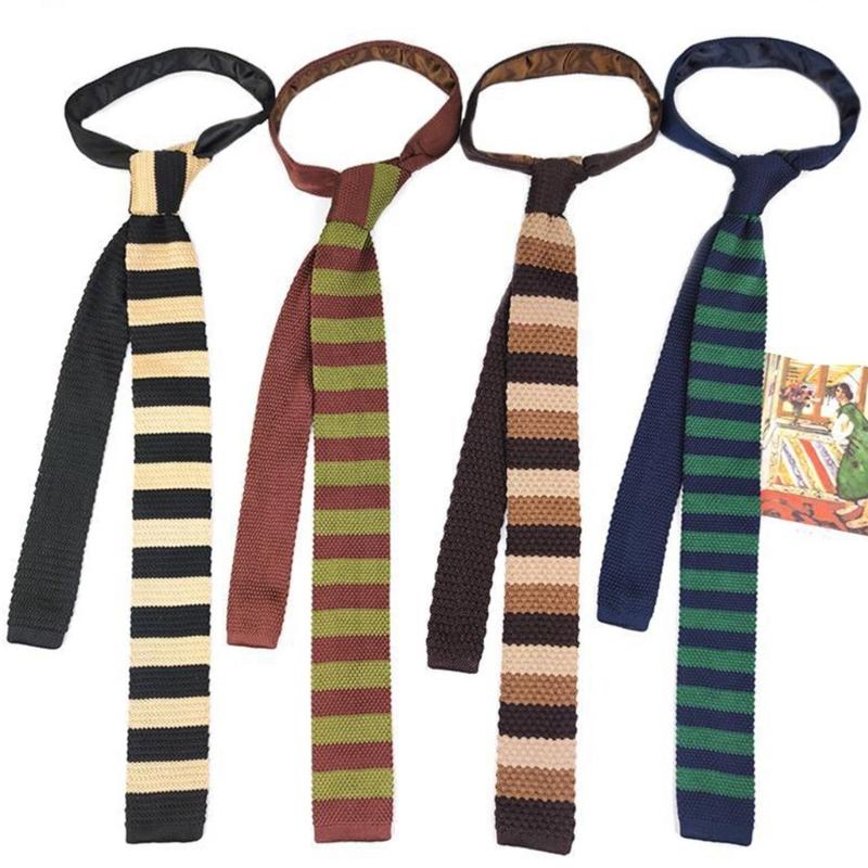 Teens Knit Necktie Women British Style Striped Necktie Uniform Self Tie Necktie