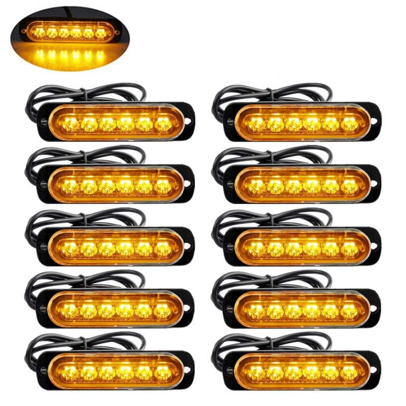 10PCS Strobe Light 12v-24v 6LED Truck Trailer Lights Stroboscopes  LED Car Light  Emergency Warning Hazard Flash Light