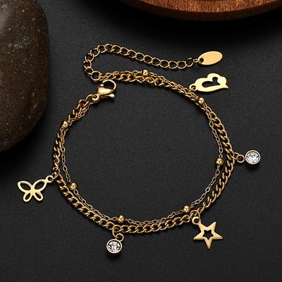 JewelryTop 18K Gold   Copper Charms Pendant Bracelets for Lady Women Wedding Party Gifts 18+5cm Original