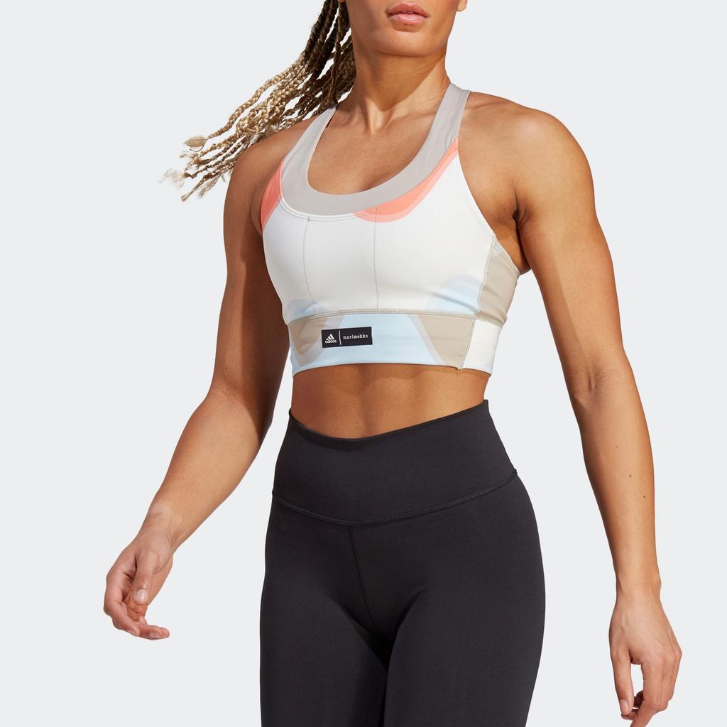 Adidas Marimekko Collaboration Logo Print Color Block Low Round Neck Sports Bra Women underwear Coral-Pink HR8172