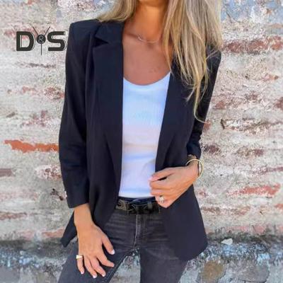 Women Suit Coat Lapel Long Sleeve Single-Breasted Suit Jacket Solid Color Loose Fit Casual Business Outwear