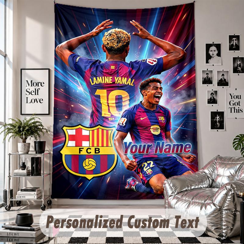 Wall Hanging Tapestry With Custom Name & Text, Lamine Yamal Decorative Tapestry For Bedroom