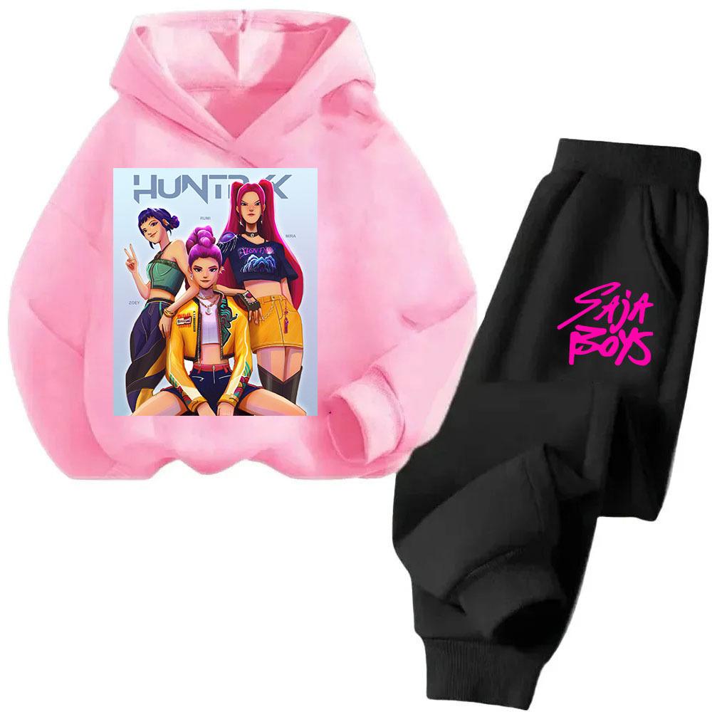 Kpop Hexenjagd Cartoon Mode Jungen Mädchen Lässig Locker Bedruckt Warm Bequemes Hoodie Hosen Set