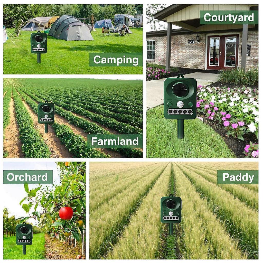 Ultrasonic Solar Animal Repeller 11x6x31cm Waterproof Green