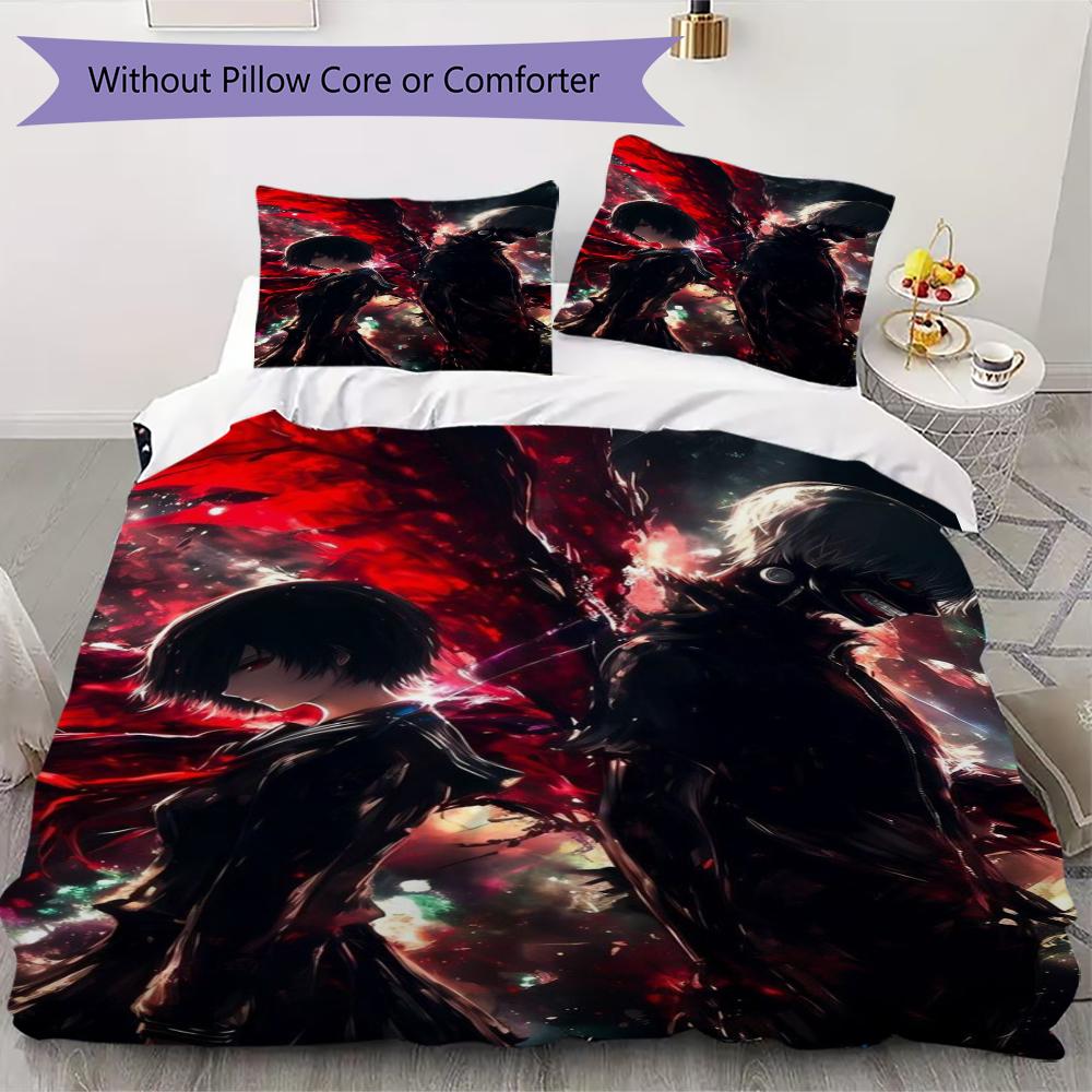 Tokyo Ghoul Pattern Bedding uilt Set uilt Cover Pillowcase Home Decoration Birthday Gift (1 * duvet cover + 2 * pillowcase without core)220