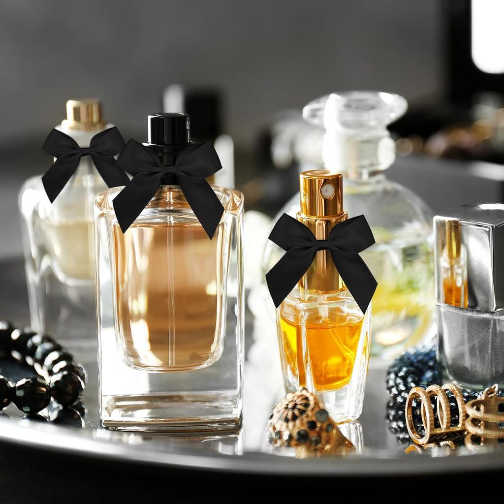 Satin Ribbon Black Bow Decor 2." Self Adhesive Premade Bows for Gift Wrapping Black Mini Bow for Treat Bags Party Favors Wedding Decorations - 50