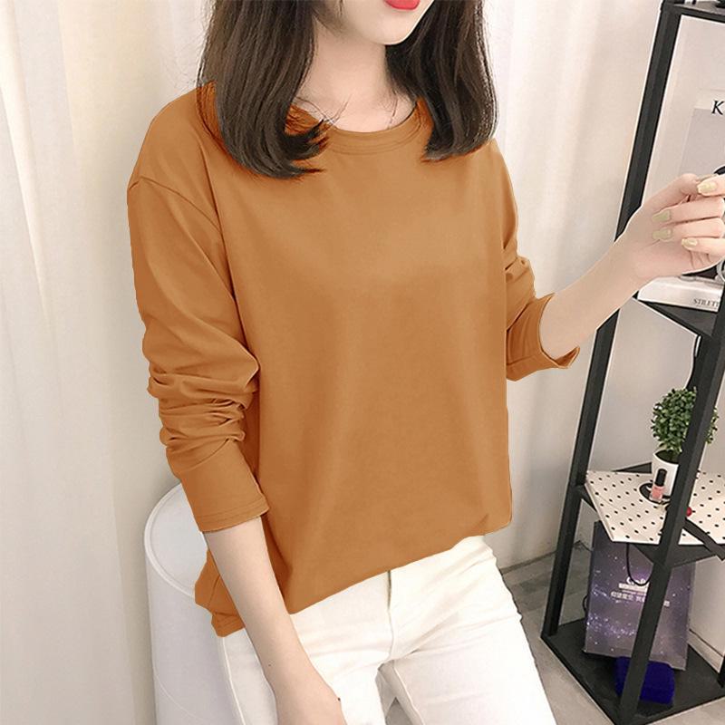 Autumn Korean Cartoon Bottoming Tops - Women's Long-Sleeved T-Shirts In Solid Colors