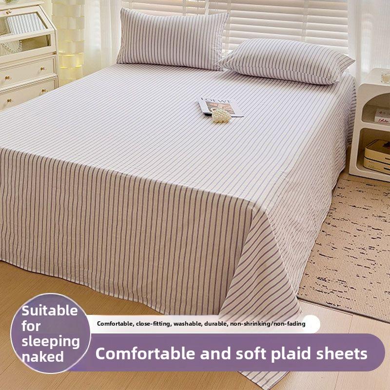 Cream Style Striped Skin-friendly Bed Sheet For Single Double Student Dormitory Household Bed