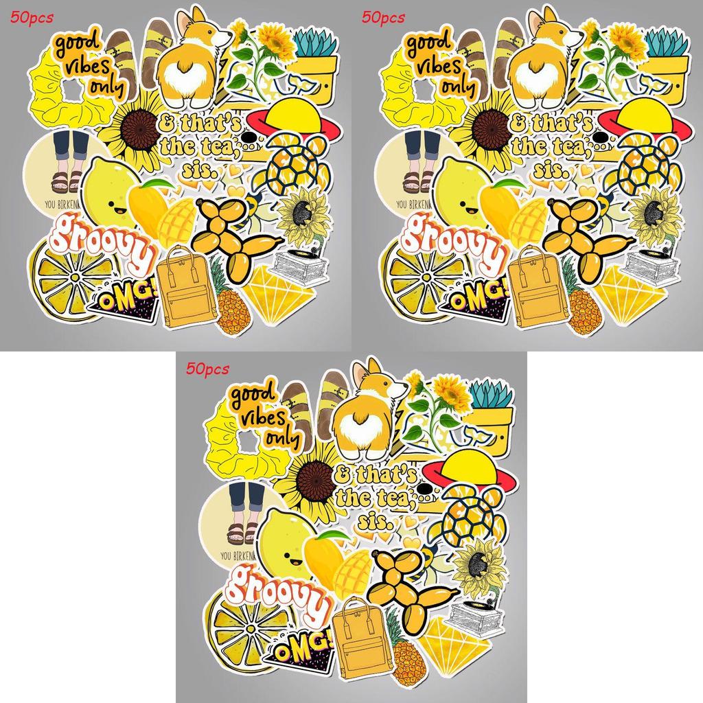 50 Pcs Cartoon Yellow Small Fresh Stickers Featuring Adorable Designs For Luggage Decoration