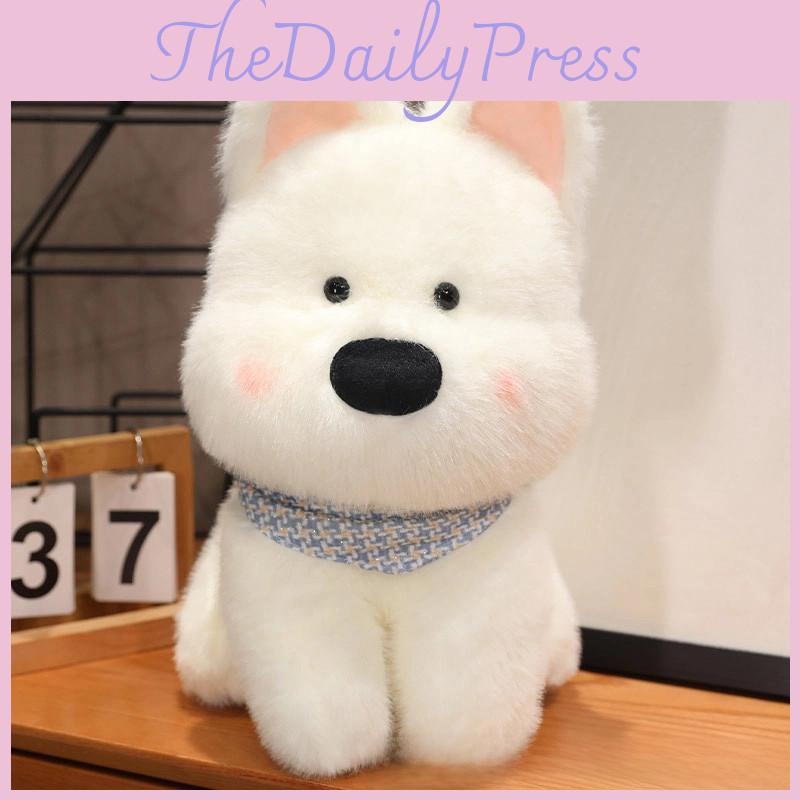 Cute West Highland White Terrier Plush Dog Doll Soft Stuffed Toy For Pets In White And Brown Colors